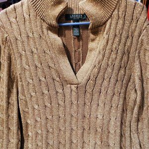 Like New Lauren Ralph Lauren Sweater in Sparkly Gold SZ LG PET